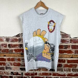 Vintage Flintstones Shirt XL Grey Muscle Tee Volleyball Fred Cartoon Network 90s